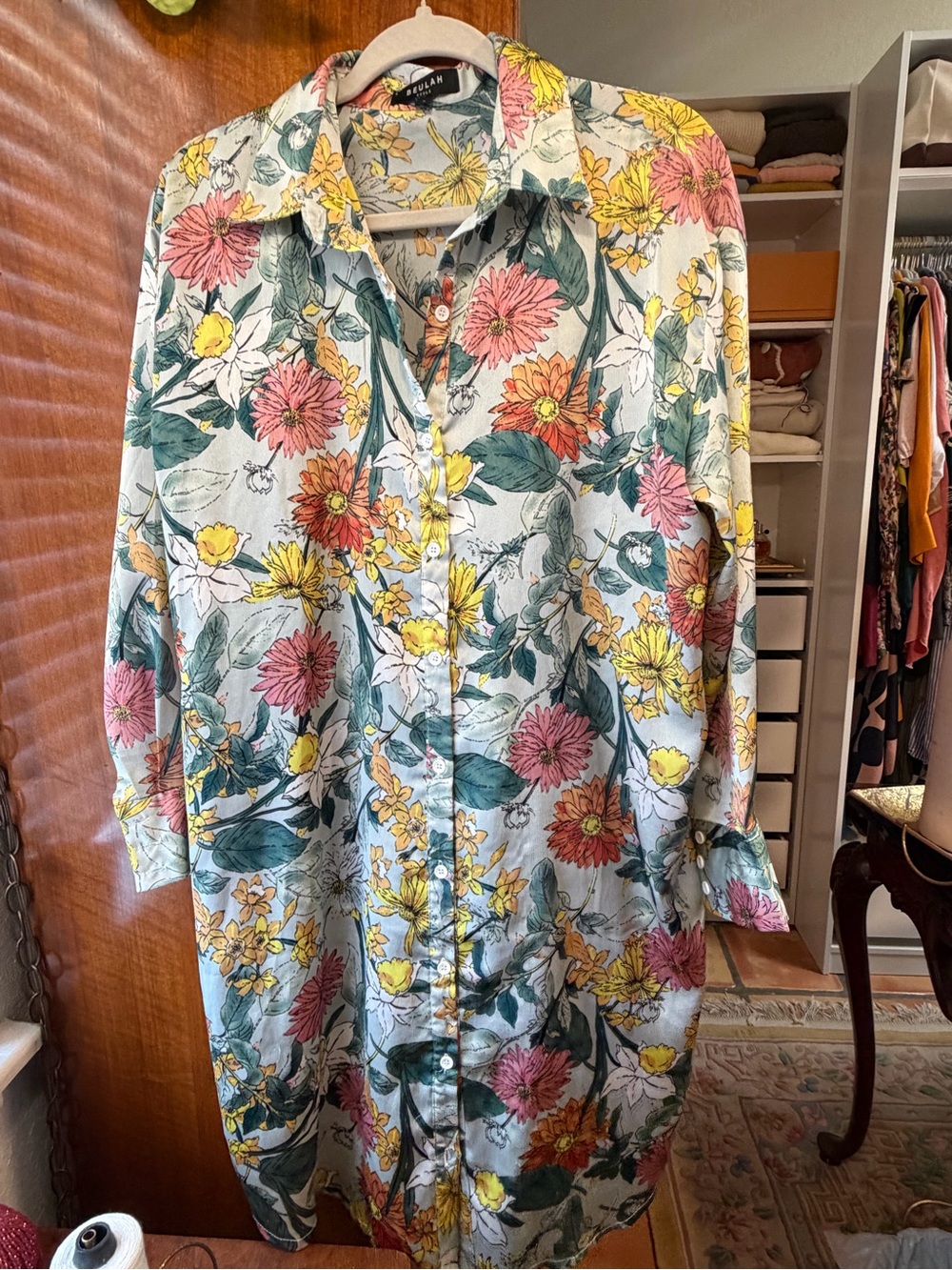 BEULAH Style Floral Button-Down Shirt Dress – Size F (Free Size)